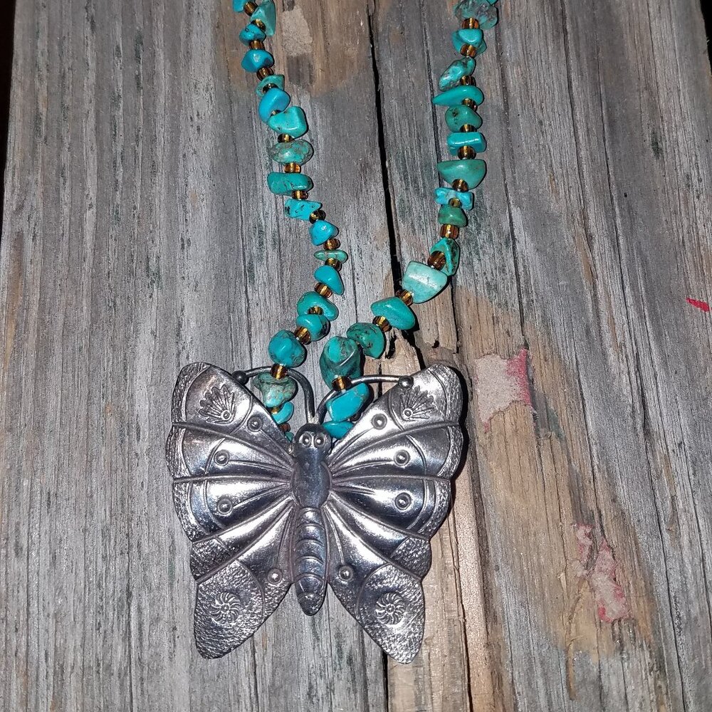 Turq and Siver Butterfly necklace